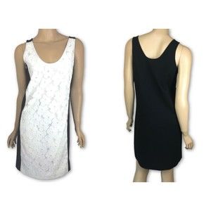 Diane von Furstenberg Eyelet Lace Sheath Dress White & Black Sleeveless Sz 6
